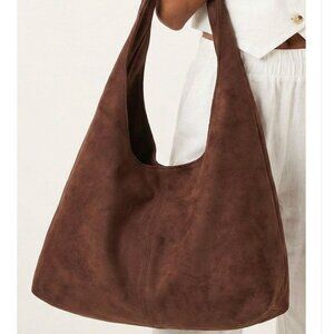 Brown Faux Suede Hobo Tote Bag Jaz Slouchy Shoulder Purse Magnetic Closure New
